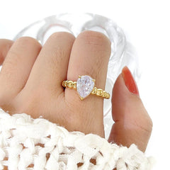 Wholesale Simple Style Round Water Droplets Stainless Steel Plating Inlay Zircon 18K Gold Plated Rings - ChicMeto