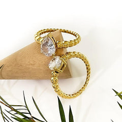 Wholesale Simple Style Round Water Droplets Stainless Steel Plating Inlay Zircon 18K Gold Plated Rings - ChicMeto