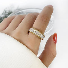 Wholesale Simple Style Shiny Rectangle Rings Stainless Steel Plating Inlay Rhinestones 18k Gold Plated - ChicMeto