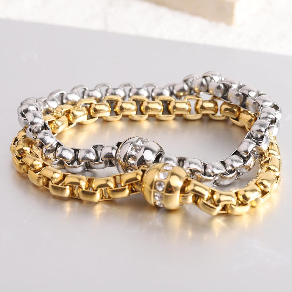 Wholesale Simple Style Solid Color Titanium Steel Plating Zircon Inlay 18K Gold Plated Women's Bracelets - ChicMeto