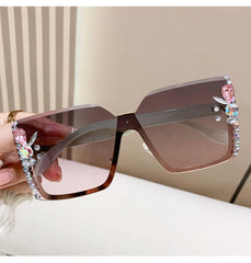 Wholesale Simple Style Streetwear Leopard PC Square Diamond Frameless Women Sunglasses - ChicMeto