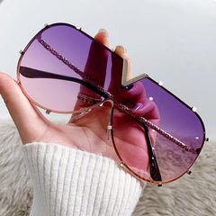 Wholesale Simple Style Streetwear Solid Color AC Oval Frame Full Frame Women's Sunglasses - ChicMeto