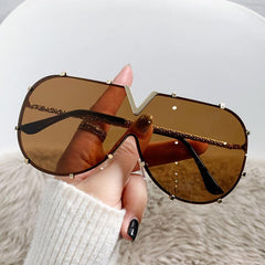 Wholesale Simple Style Streetwear Solid Color AC Oval Frame Full Frame Women's Sunglasses - ChicMeto