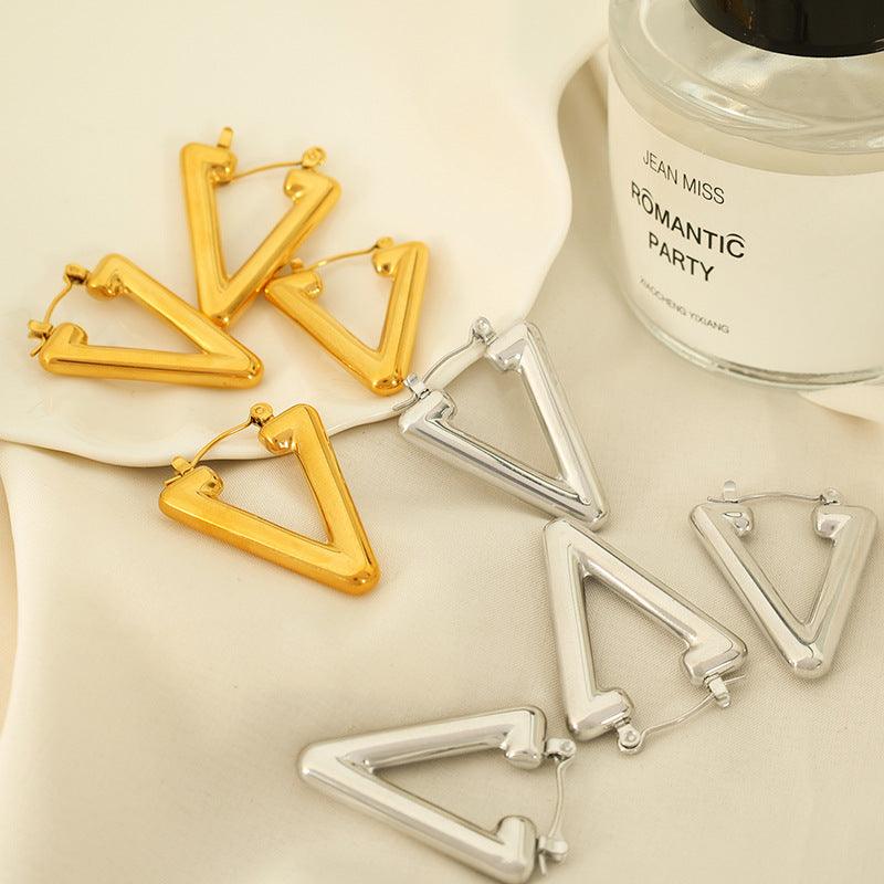 Wholesale Simple Style Triangle Plating Titanium Steel Earrings for Women - ChicMeto