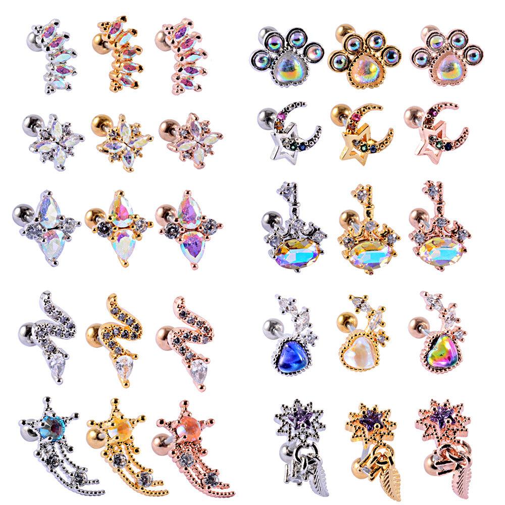 Wholesale Simple Style Waves Heart Butterfly Plating Inlay Stainless Steel Artificial Gemstones Ear Studs - ChicMeto