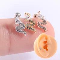 Wholesale Simple Style Waves Heart Butterfly Plating Inlay Stainless Steel Artificial Gemstones Ear Studs - ChicMeto