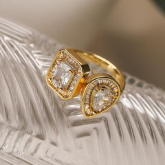 Wholesale Square Copper Open Rings | 18K Gold Plated with Zircon Inlays - ChicMeto