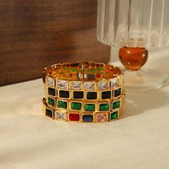 Wholesale Stainless Steel 18K Gold Plated Bangle Casual Tropical Classic Geometric Zircon Inlay - ChicMeto