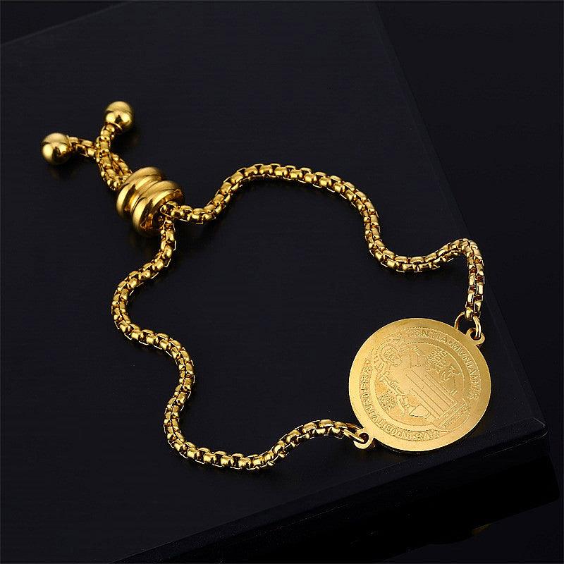 Wholesale Stainless Steel 18K Gold Plated Bracelet Simple Artistic Human Religion Motif - ChicMeto