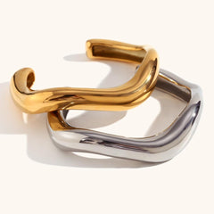 Wholesale Stainless Steel 18K Gold Plated Casual Irregular Design Bangle - ChicMeto