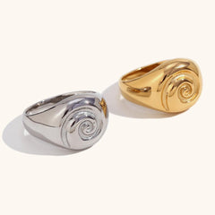 Wholesale Stainless Steel 18K Gold Plated Casual Retro Swirl Pattern Rings - ChicMeto