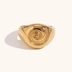 Wholesale Stainless Steel 18K Gold Plated Casual Retro Swirl Pattern Rings - ChicMeto