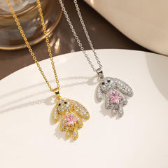 Wholesale Stainless Steel 18K Gold Plated Cute Rabbit Inlay Zircon Pendant Necklace - ChicMeto