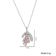 Wholesale Stainless Steel 18K Gold Plated Cute Rabbit Inlay Zircon Pendant Necklace - ChicMeto