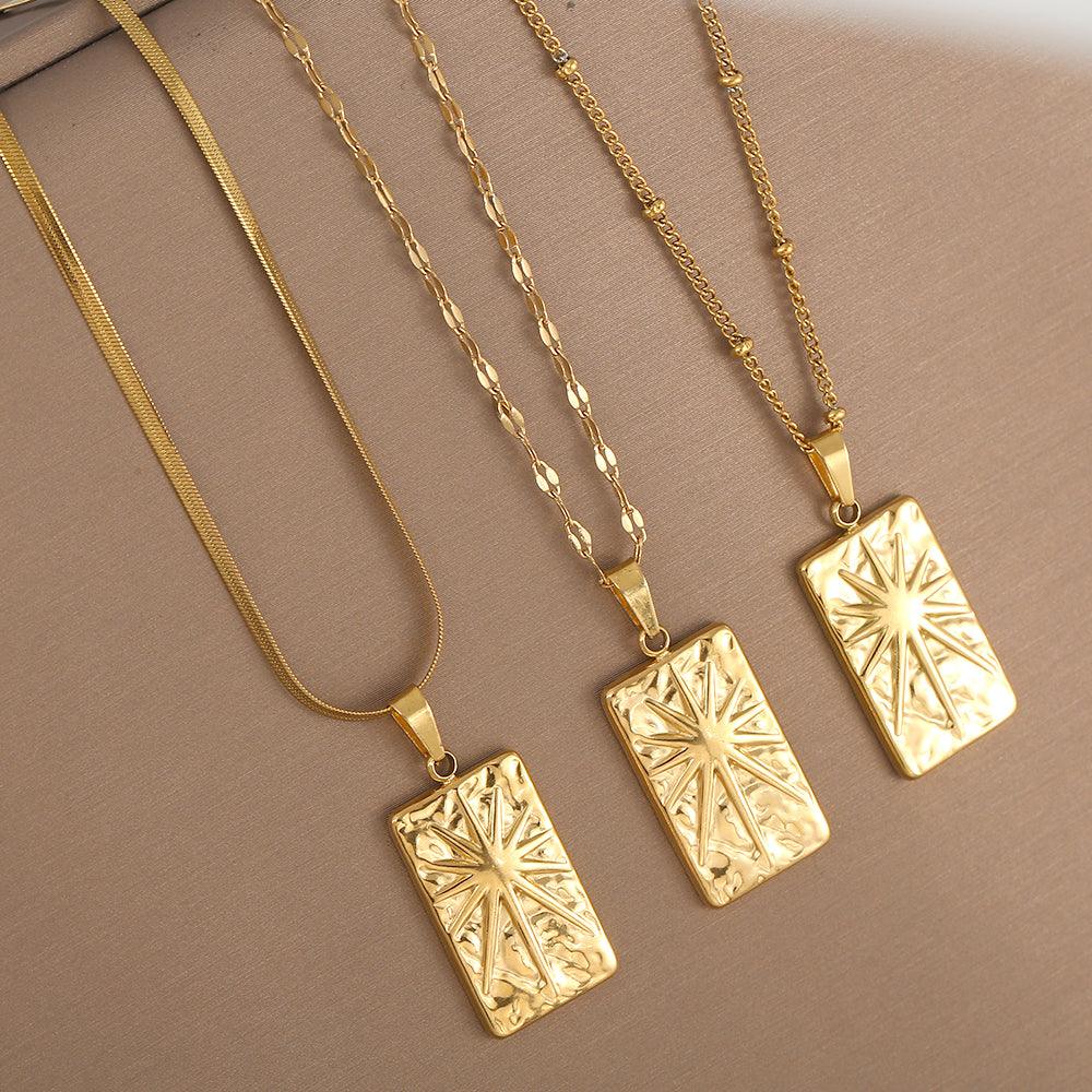 Wholesale Stainless Steel 18K Gold Plated Retro Simple Style Sun Pendant Necklace - ChicMeto