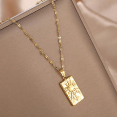 Wholesale Stainless Steel 18K Gold Plated Retro Simple Style Sun Pendant Necklace - ChicMeto