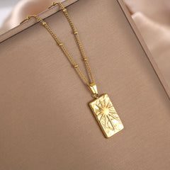 Wholesale Stainless Steel 18K Gold Plated Retro Simple Style Sun Pendant Necklace - ChicMeto