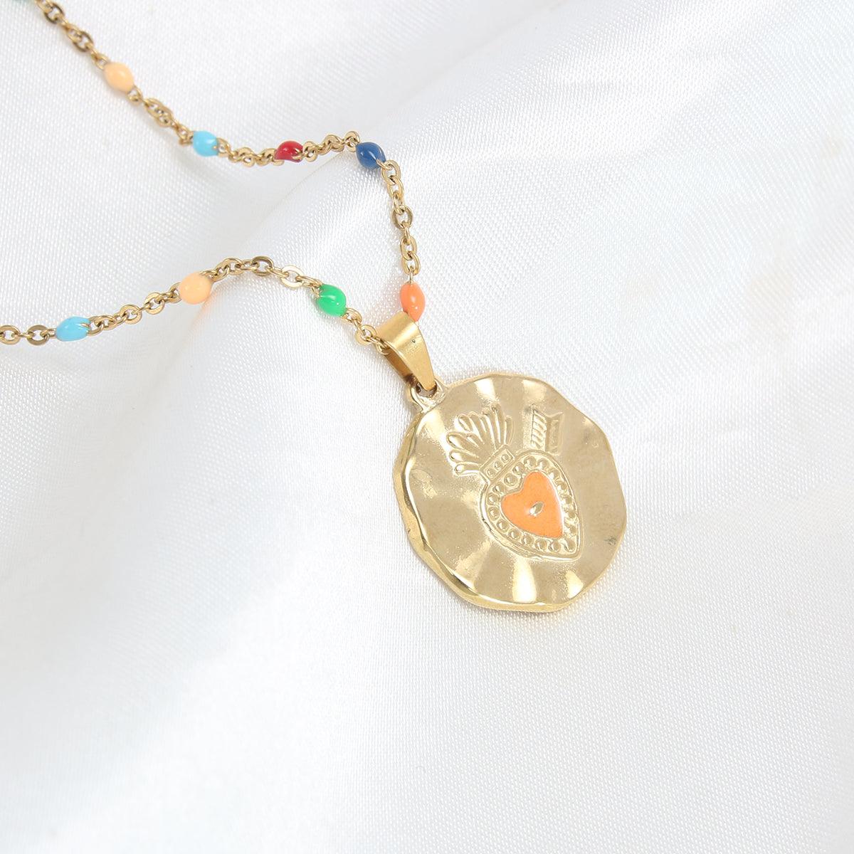 Wholesale Stainless Steel 18K Gold Plated Vacation Beach Geometric Enamel Plating Pendant Necklace - ChicMeto