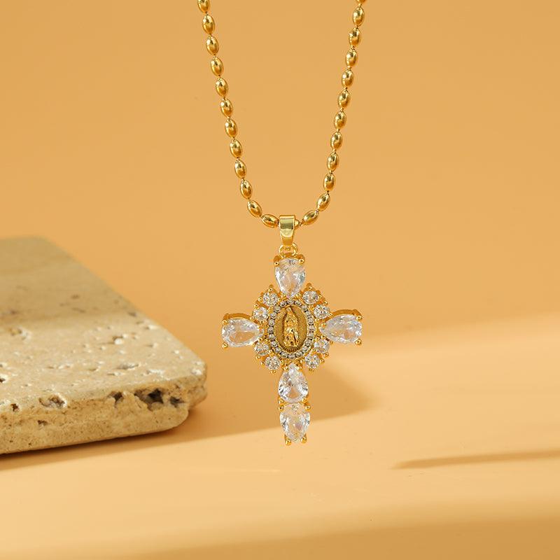 Wholesale Stainless Steel Copper Retro Classic Style Inlay Plating Cross Human Zircon Pendant Necklace - ChicMeto