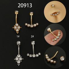 Wholesale Streetwear Geometric Stainless Steel Inlay Zircon Belly Ring - ChicMeto