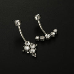 Wholesale Streetwear Geometric Stainless Steel Inlay Zircon Belly Ring - ChicMeto