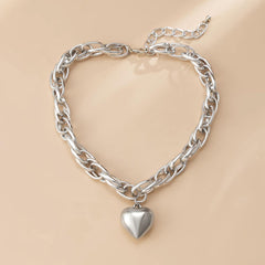 Wholesale Streetwear Heart Shape Alloy Pendant Necklace Gold and Silver Plated - ChicMeto