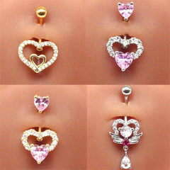 Wholesale Streetwear Shiny Heart Shape Stainless Steel Alloy Copper Inlay Zircon White Gold Plated Gold Plated Belly Ring - ChicMeto