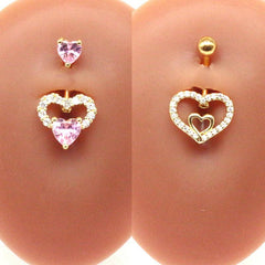 Wholesale Streetwear Shiny Heart Shape Stainless Steel Alloy Copper Inlay Zircon White Gold Plated Gold Plated Belly Ring - ChicMeto