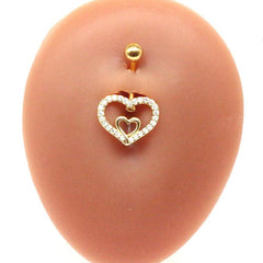 Wholesale Streetwear Shiny Heart Shape Stainless Steel Alloy Copper Inlay Zircon White Gold Plated Gold Plated Belly Ring - ChicMeto