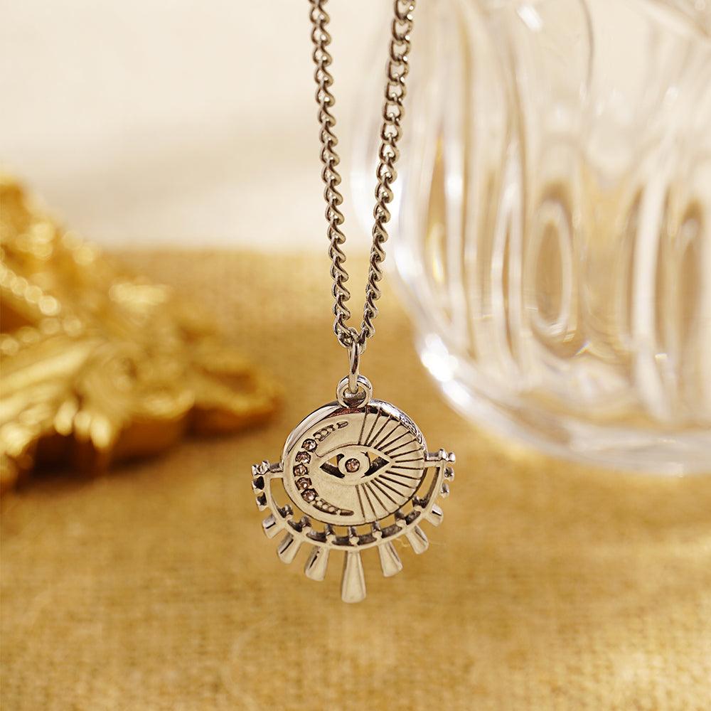 Wholesale Streetwear Sun Devil's Eye Stainless Steel Plating Inlay Rhinestones 18K Gold Plated Pendant Necklace - ChicMeto