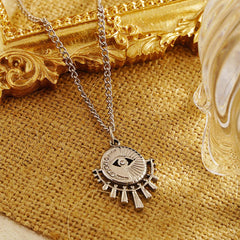 Wholesale Streetwear Sun Devil's Eye Stainless Steel Plating Inlay Rhinestones 18K Gold Plated Pendant Necklace - ChicMeto