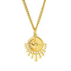 Wholesale Streetwear Sun Devil's Eye Stainless Steel Plating Inlay Rhinestones 18K Gold Plated Pendant Necklace - ChicMeto