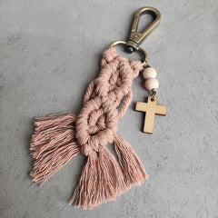 Wholesale Streetwear Tassel Alloy Wood Cotton Unisex Bag Pendant Keychain - ChicMeto