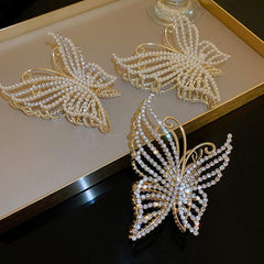 Wholesale Sweet Butterfly Alloy Pearl Plating Metal Artificial Pearls Rhinestones Hair Clip - ChicMeto