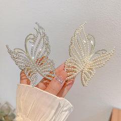 Wholesale Sweet Butterfly Alloy Pearl Plating Metal Artificial Pearls Rhinestones Hair Clip - ChicMeto