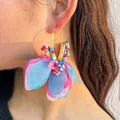 Wholesale Sweet Flower Alloy Cloth Glass Drop Earrings - ChicMeto