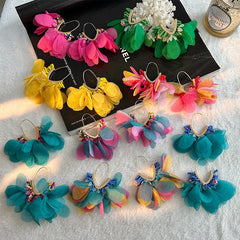 Wholesale Sweet Flower Alloy Cloth Glass Drop Earrings - ChicMeto