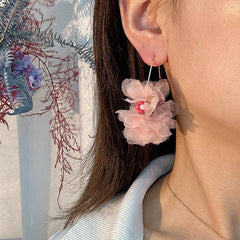 Wholesale Sweet Flower Alloy Cloth Resin Drop Earrings - ChicMeto