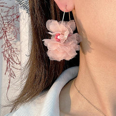 Wholesale Sweet Flower Alloy Cloth Resin Drop Earrings - ChicMeto