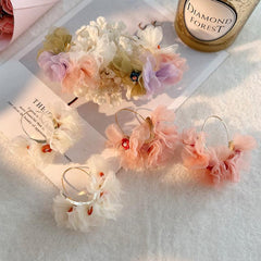 Wholesale Sweet Flower Alloy Cloth Resin Drop Earrings - ChicMeto