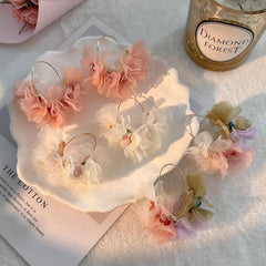 Wholesale Sweet Flower Alloy Cloth Resin Drop Earrings - ChicMeto