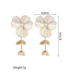 Wholesale Sweet Flower Mesh Inlay 304 Stainless Steel Pearl 18K Gold Plated Drop Earrings for Women - ChicMeto