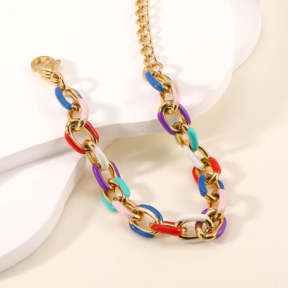 Wholesale Sweet Simple Style Geometric Stainless Steel Enamel Plating 18k Gold Plated Bracelets - ChicMeto