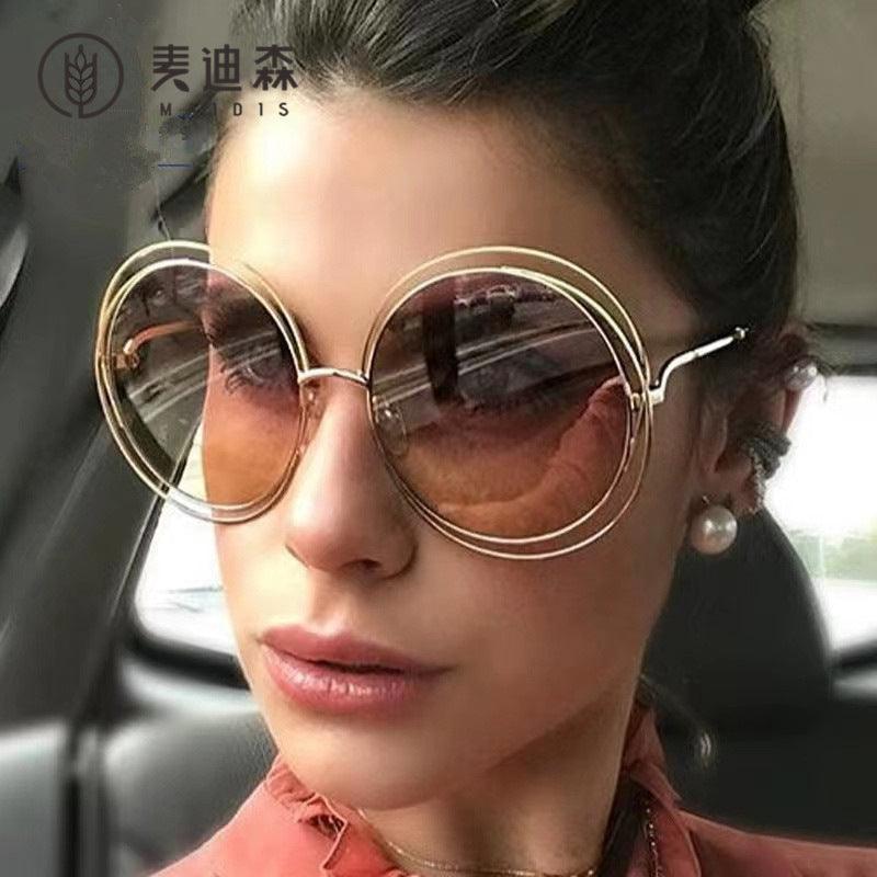 Wholesale Sweet Solid Color AC Round Frame Full Frame Women's Sunglasses - ChicMeto