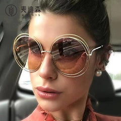 Wholesale Sweet Solid Color AC Round Frame Full Frame Women's Sunglasses - ChicMeto