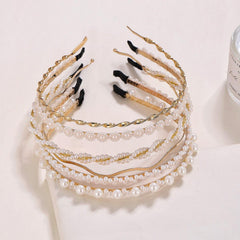 Wholesale Sweet Solid Color Imitation Pearl Alloy Plating Hair Band - ChicMeto