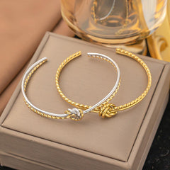 Wholesale Titanium Steel 18K Gold Plated Bangle Classic Geometric Color Block Criss Cross Design - ChicMeto