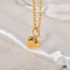 Wholesale Titanium Steel 18K Gold Plated Cute Sweet Heart Shape Polishing Pendant Necklace - ChicMeto