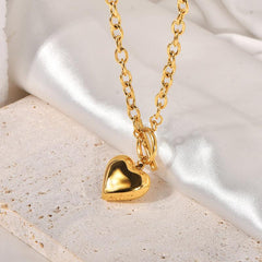 Wholesale Titanium Steel 18K Gold Plated Cute Sweet Heart Shape Polishing Pendant Necklace - ChicMeto