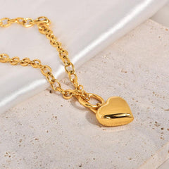 Wholesale Titanium Steel 18K Gold Plated Cute Sweet Heart Shape Polishing Pendant Necklace - ChicMeto